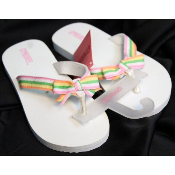 2006 Gymboree Tutti Fruity Flip Flips sz 2 Summer White Stripe Bow Pool Beach - Picture 3 of 5